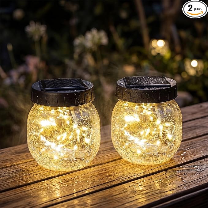 2 Pack Small Solar Lanterns Outdoor Waterproof, Cracked Glass Hanging Globe Lights for Backyard Patio Garden Pathway Balcony and Table Decor, Warm White - Gifts for Women Mom Homeowners