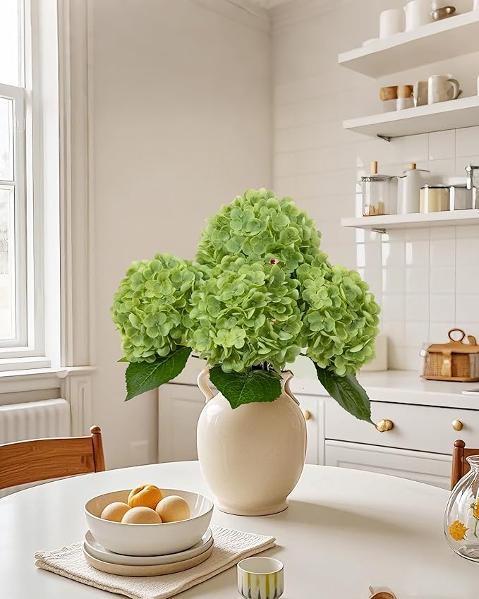 DuHouse 5Pcs Large Hydrangea Artificial Flowers,20 inch Latex Real Touch Hydrangeas Lifelike Hydrangea Flower for Home Wedding Bouquets Centerpieces Party Living Room Outdoors Decoration(Green)