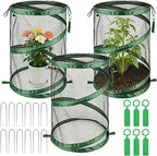 3PCS Pop Up Plant Covers from Animals, 20" H X 14" D Foldable Mesh Plant Tent Cover Protectors, Garden Insect Barrier Mini Greenhouse Plant Guard Cover Net with 12 Stakes & 6 Labels for Outdoor Plants