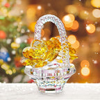 H&D HYALINE & DORA Crystal Flower Basket Figurine Collectable Ornaments Home Decor Tabletop Centerpiece Gift for Lady，Yellow Color