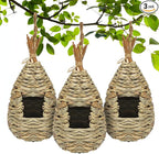 Gute Hummingbird Houses for Outside Hanging, Natural Grass Hanging Bird Hut, Hand Woven Bird Nest, Large Wren Finch Bird House for Garden Window Outdoor Home Decoration, 3 Pack