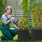 ANPHSIN 3 Sets Tomato Cages with 10 Gallon Grow Bags - 47'' Stable Plant Support Trellis Kit, Square Cages with Planter Pots for Garden Flowers Vegetables Cucumber Vertical Climbing Plants Vines