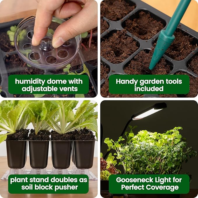 SOLIGT 72 Cell Self Watering Seed Starter Trays with Grow Light, 3 Seed Starter Kit with Humidity Domes, Full Spectrum Seedling Light with 8/12/18H Timer for Seed Starting, Seedling Growing