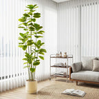 Ficus Tree Artificial Plants Indoor, 7FT Tall Fake Trees in White Pot, Large Potted Silk Floor Plant Artificial Trees, Green Lifelike Faux Ficus Tree for Home Room Office Porch Decor-Yellow