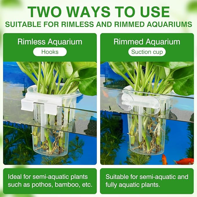 2025 New Upgraded Large Aquarium Plant Holder with 1.57-inch Extension Hooks and Suction Cups for Fish Tank Aquaponic Plant Cultivation and Aquascape Accessories Decorations (4 PCS) Transparent