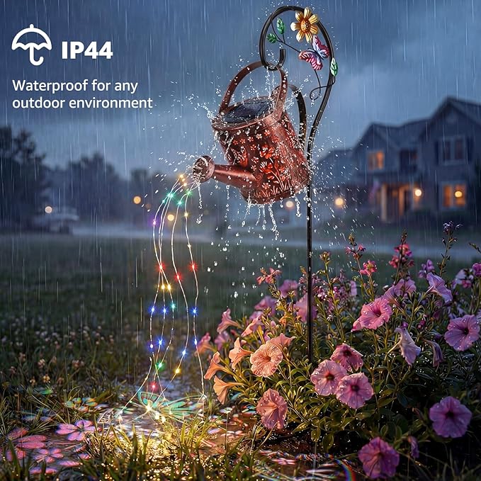 MEBRUDY Solar Garden Decor Lights, IP44 Waterproof Metal Butterfly Solar Watering_Can Lights Outdoor Decor for Yard Pathway Patio Lawn, Gifts for Women Mom Grandma Birthday