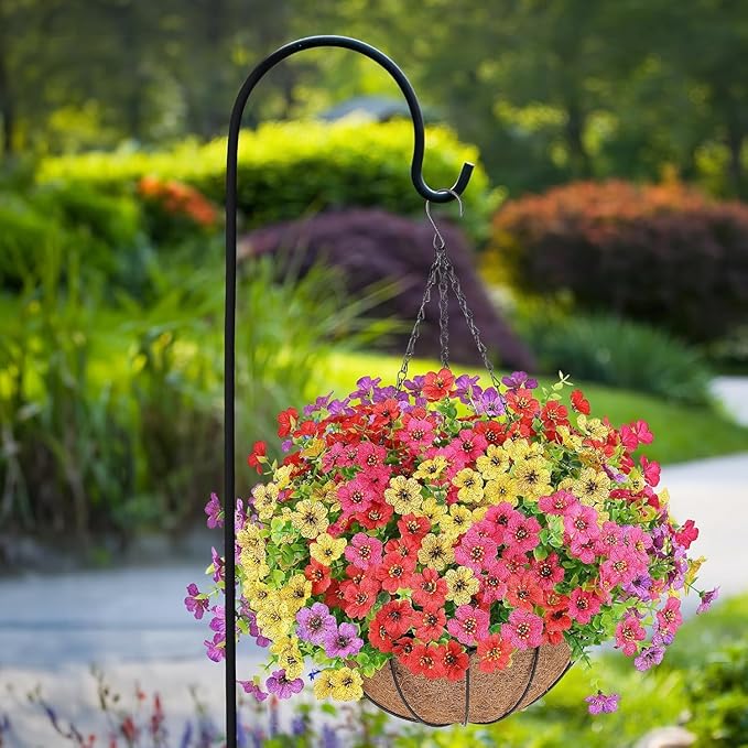 Artificial Flowers Hanging Plants in Basket,Artificial Hanging Flowers for Outdoor Indoor Decor,UV Resistant hanging Baskets with Fake Flowers for Spring Summer Patio Garden Porch Deck Home Decor