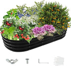 YSEJOMP 6X3X1 FT Oval Galvanized Metal Garden Raised Bed/Plant Box for Planting,36 Inches Diameter Iron Fire Pit Ring,Small Animal Fence-3 in 1 Modular Design in Black (Black, 72X36X11.5 Inches)