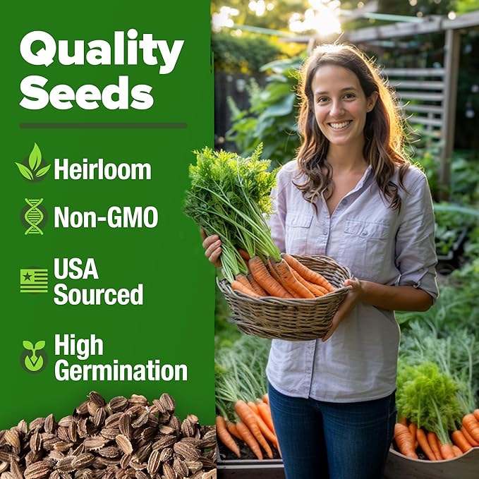 HOME GROWN 𝗨𝗦𝗔 𝗣𝗥𝗘𝗠𝗜𝗨𝗠 Cherry Belle Radish Seeds 800 & Tendersweet Carrots Seeds 2 Pack 6000