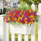 Alupssuc 24 Bundles Artificial Flowers for Outdoors Spring Decoration, UV Resistant Faux Eucalyptus Violet and Lavender Silk Fake Plants for Outside Indoor Decor, Red Rose Purple Yellow Orange