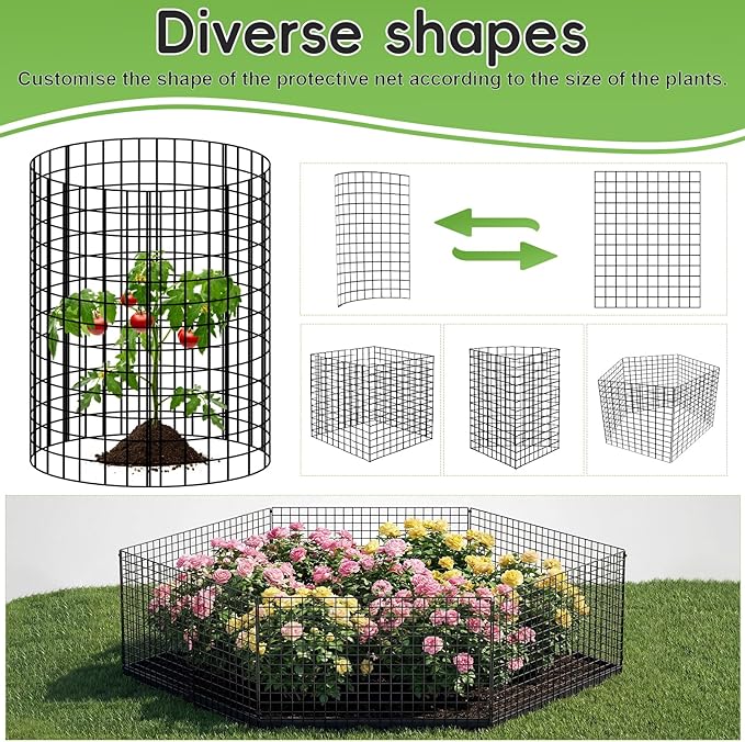 10 Packs Plant Protectors from Animals, 30Pcs 12"x 16" Large Metal Wire Mesh Garden Plant Cages for Outdoor Gardening, Chicken Wire Cloche Plant Cages for Rabbits with Zip Ties & Stakes(Black)