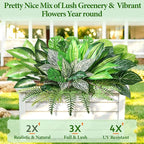 Livole 8 Pcs Artificial Plants Outdoor Faux Plants Fake Greenery Stems with Boston Fern Lavender Morning Glory UV Resistant Artificial Flowers for Outdoors Porch Patio Garden Spring Summer Home Decor