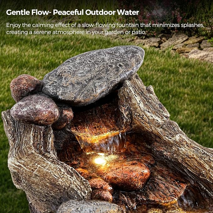 Jocoevol 60" Long Cascading Outdoor Rock Water Fountain, 5-Tier Tranquil River Waterfall, Realistic Rock Design, Serene Flowing Water Sound for Outdoor Garden, Patio, Landscaping, Home Decor