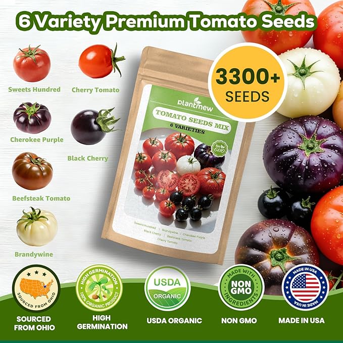 12-Pod Tomato Seed Kit Compatible with All Hydroponics, 6 Pack Varieties: Cherry Tomato, Beefsteak, Black Cherry, Cherokee Purple, Sweet Million, Brandywine, Easy to Grow, High Germination