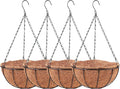LaLaGreen Hanging Baskets for Plants Outdoor (4 Pack, 8 Inch) Hanging Planters Outdoor with Coco Liner, Small Round Flower Pots with Hanger Metal Wire Holder Deck Patio Porch Garden Balcony Decor