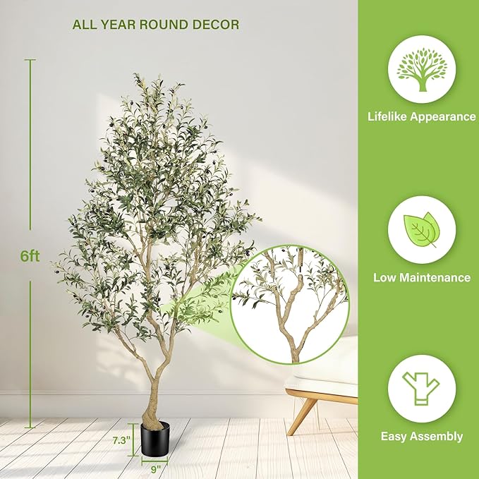 FEELEAD 8ft Artificial Olive Tree – Large Faux Olive Plant Indoor with Pot, Lifelike Olive Trees Artificial Indoor, Tall Fake Olive Tree for Living Room Decor