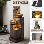 38.2" Tall Solar Powered Water Fountain for Outdoor,4 Tiers Modern Cascading Bowls and Stacked Stones Solar Fountains with LED Lights for Garden, Patio, Deck, Backyard and Home Art Decor