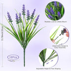 AmyHomie Fake Plants Artificial Flowers for Outdoors – 16 Bundles Fake Lavender Plants & Monkey Grass, UV Resistant Faux Greenery for Patio, Porch, Planter, Garden and Window Decor
