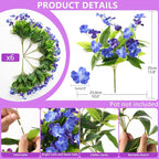 Artificial Impatiens Flowers for Outdoors, 6 Bundles Silk Fake Flowers for Spring Summer Decoration, UV Resistant Faux Plants Plastic Bouquet for Home Planter Porch Patio Yard Decor(Double Blue)