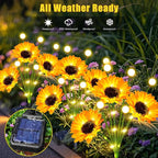 Solar Lights Outdoor Garden Decor,4 Pack Sunflower with Firefly Lights,Solar Flowers Lights Waterproof,Birthday Gifts for Mom Women Grandma,Outside Decorative Garden Stakes for Yard Patio Porch Lawn