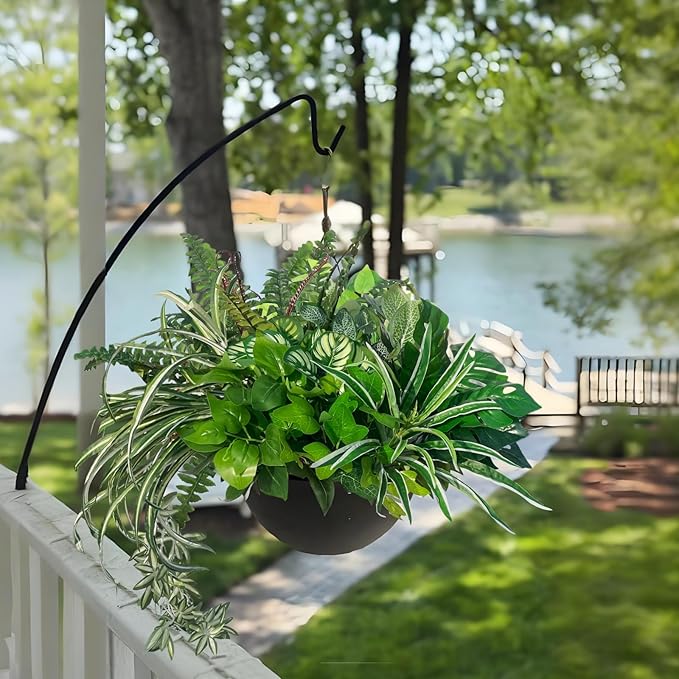 Artificial Plants Faux Greenery for Outdoor Porch Planter, UV Resistant Fake Realistic Large Shrubs Bushes Plastic Green Filler for Spring Outside Front Door Patio Decoration, 8 Bundles