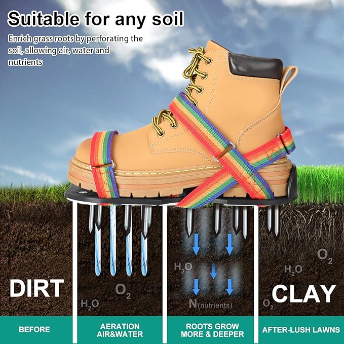 Lawn Aerator Shoes for Grass - Pre-Assembled Grass Aerator Shoes for Lawn - Soil Yard Aerator Tool for Aerating Patio Garden, Colorful, Medium Size