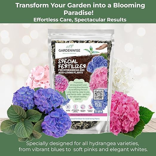 GARDENWISE Slow Release Hydrangea Fertilizer with Iron & Sulfur – Indoor & Outdoor Soil Acidifier for Miracle Growth (12 oz)