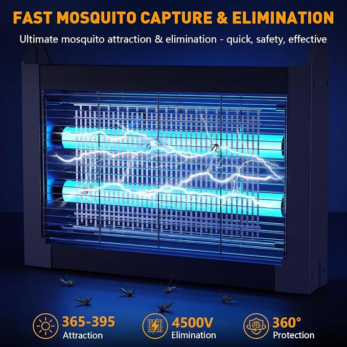 Solar Bug Zapper Outdoor, 4500V Solar Mosquito Zapper for Outdoor & Indoor, 1/2 Acre Coverage Cordless Rechargeable Electric Fly Zapper, IPX5 Waterproof Mosquito Traps for Backyard, Patio, Camping