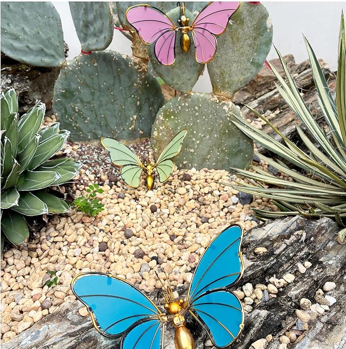 Decorative Metal Butterfly, Colorful Plant Decoration for Pot,Planter,Garden Fence, Wall,Hanging Ornament, 3-Piece Set