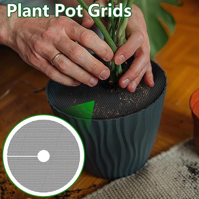 Adnee 4 Pcs 15.7 Inch Plant Pot Grids-Cuttable Plant Pot Soil Covers Protectors from Animals-Indoor Round Planter Pots Soil Guard for Outdoor Garden Plants Protection
