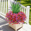 INQCMY Artificial Flowers for Outdoors UV Resistan 12 Pcs Silk Daisies with Eucalyptus Leaves and 2 Pcs Lavender Suitable for Porch Balcony Courtyard Garden (Red Lotus)