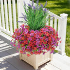 INQCMY Artificial Flowers for Outdoors UV Resistan 12 Pcs Silk Daisies with Eucalyptus Leaves and 2 Pcs Lavender Suitable for Porch Balcony Courtyard Garden (Red Lotus)