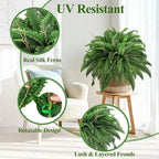 42” Artificial Boston Fern Bush Plant, 2 Faux Ferns for Outdoors Large, Fake Ferns Realistic Artificial Plants with 65 Fronds for Garden Porch Patio Home Office Living Room Decor Green