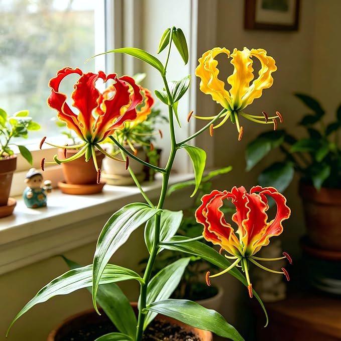 CarpetC 30+ Flame Lily Seeds for Planting, Gloriosa superba Glory Lily Climbing Vine with Unique Recurved Petals, Non-GMO Heirloom for Outdoor Garden Trellises Indoor Containers