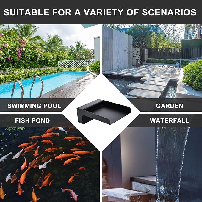 PONDO 304 Stainless Steel Made Exquisite Handcrafted Waterfall Spout for Landscape, Water Fountain Spout Scupper Luxury Decoration for Pools, Ponds, Water Walls (Black Powder Coating)