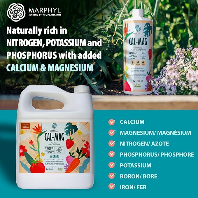 MARPHYL Organic Cal-Mag Liquid Fertilizer – Calcium & Magnesium Supplement to Correct Plant Deficiencies, Supports Strong Growth for Garden Flowers, Vegetables, Succulents & Hydroponics
