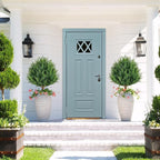 24.5”Artificial Cedar Topiary Ball Tree Set of 2 with Ground Spikes, UV Resistant Artificial Bushes Fake Plants for Home Front Door Offices