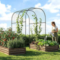 3 in 1 Galvanized Raised Garden Bed with 87" H Arch Trellis for Climbing Plants, Outdoor Gardening Planter Box with Climbing Net for Flower Vegetables Fruits Herbs, Wood Grain