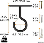 NACETURE Ceiling Hooks Heavy Duty 2 Pack - Plant Hooks for Ceiling Hanging Hook for Hanging Basket Hook, Light, Bird Feeders, Wind Chimes Décor Indoor & Outdoor (Black, 2.5 Inch 4 Pack)