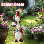 twinbling Garden Gnome Statue with Solar Lights Garden Sculptures Funny Triple Gnome Outdoor Patio Lawn Yard Balcony Home Decor Birthday Gift for Mom Woman Grandma 12 in Summer Gnomes