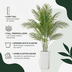 Garvee 4.8FT Artificial Palm Tree, Tall Faux Tropical Areca Plants with White Tall Planter, Fake Potted Tree with Lifelike Leaves for Indoor Living Room Bedroom Home Office Decor