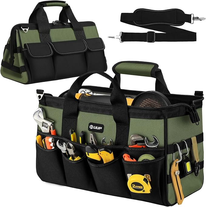 UUP 18-Inch Large Tool Bag, 16-Pocket Portable Tool Box Organizer Storage, Heavy Duty Tactical Toolbag with Big Zipper, Travel Carry Toolbox, Father Day Dad Men Electrician Contractor Welding Gift