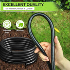 Bonviee 50FT 5/16” Drip Irrigation Mainline Tubing with 4-Way Push-to-Connect Couplers (4 Pack) – Compact DIY Garden Irrigation Distribution System for Misting, Raised Beds & Small Spaces