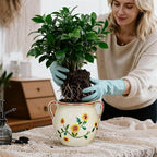 EFISPSS 6 Inch Vintage Ceramic Flower Pot with Relief Design & Handles,Ceramic Cracked Flower Pot with Drainage Hole for Indoor Plants,Tuscan Home Garden Decor (Living Room,Gift Ideas)