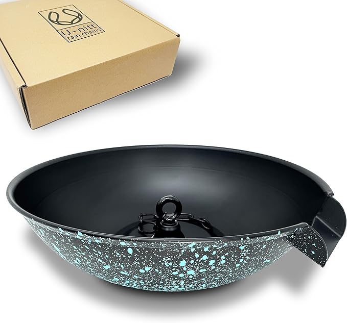 U-nitt 12" Spill Bowl Downspout Catch Basin for Rain Chain Anchoring & Stake | Rainwater Collection for Roof |Gutter Catch Basin | Good for Water Fountain & Birdbath | Patina | Handles Heavy Rain