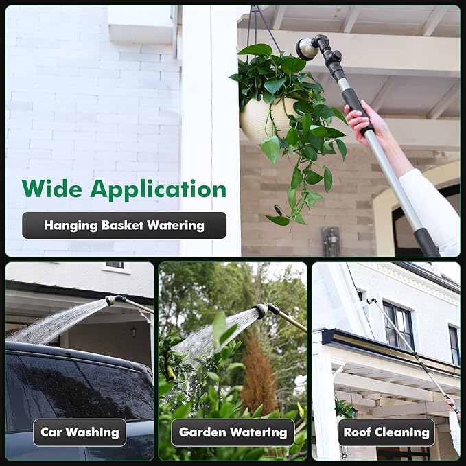 RESTMO Extra Long All Metal Telescoping Watering Wand, 180° Adjustable Ratcheting Head | 4 Spray Patterns | Thumb Flow Control, Perfect Garden Hose Sprayer to Water Hanging Baskets, Shrubs