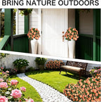 Artificial Flowers for Outdoors, Faux Outdoor Plants Fake Plants Topiary Balls Artificial Outdoor Set of 2 with Ground Spike for Home Front Porch Patio Garden Decor (Tangerine)