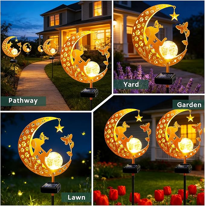 ZNYCYE Solar Garden Decor Outdoor Statue, Moon Fairy Garden Figurines with Dog Design for Mom Women Grandma Solar Stake Lights for Patio, Yard, Lawn, Pathway (Warm White)