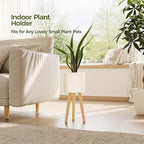 Bamworld Single Plant Holder for Indoor Plants Metal Planter Stand Wooden Leg White Plant Stand Indoor Flower Pot Stand 7in Plant Pot with Stand for Living Room Office Bedroom Decor Modern Home Decor Small
