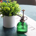 OFFIDIX Plant Mister Spray Bottle Glass Mister for Inside 6.3" Tall Vintage Style with Bronze Plastic Top Pump One Hand Watering Can for Indoor Potted Plants Terrariums Green